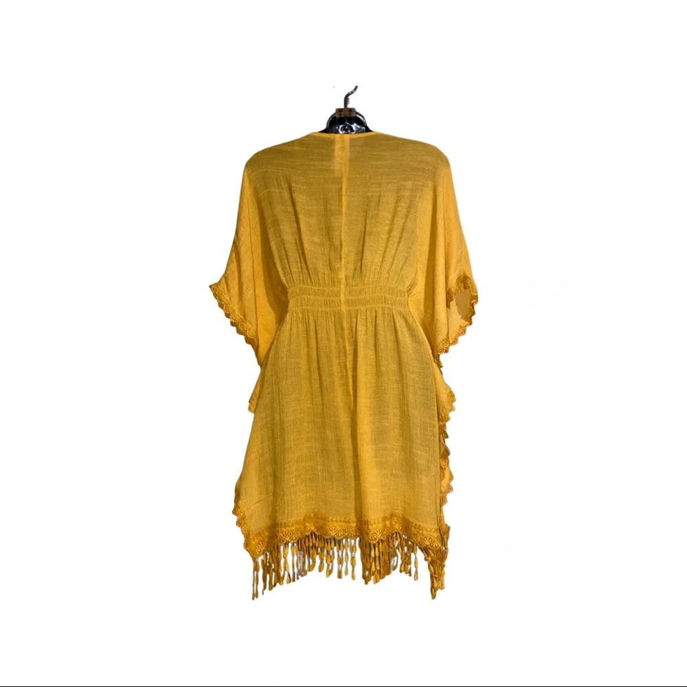 Woman's Boho Style Short Sleeve Fringe Cover Up
